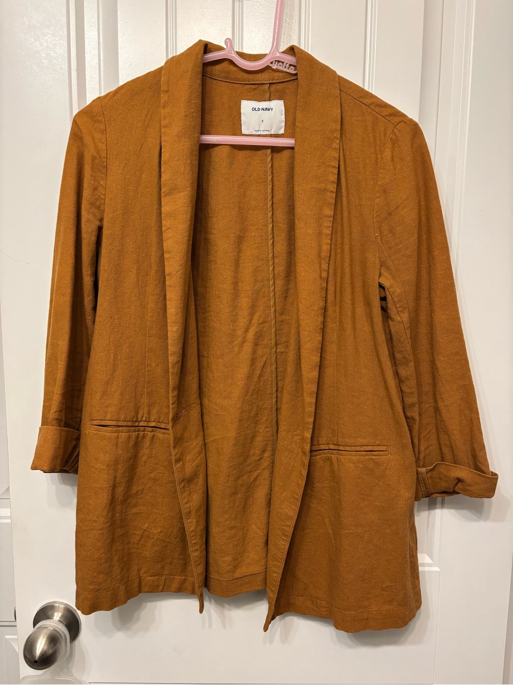 Old Navy Women's Open-Front Copper Brown Linen Blazer